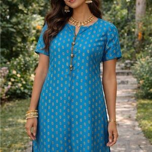 * Turquoise blue silk Kurta w/ gold badla zan detailing.